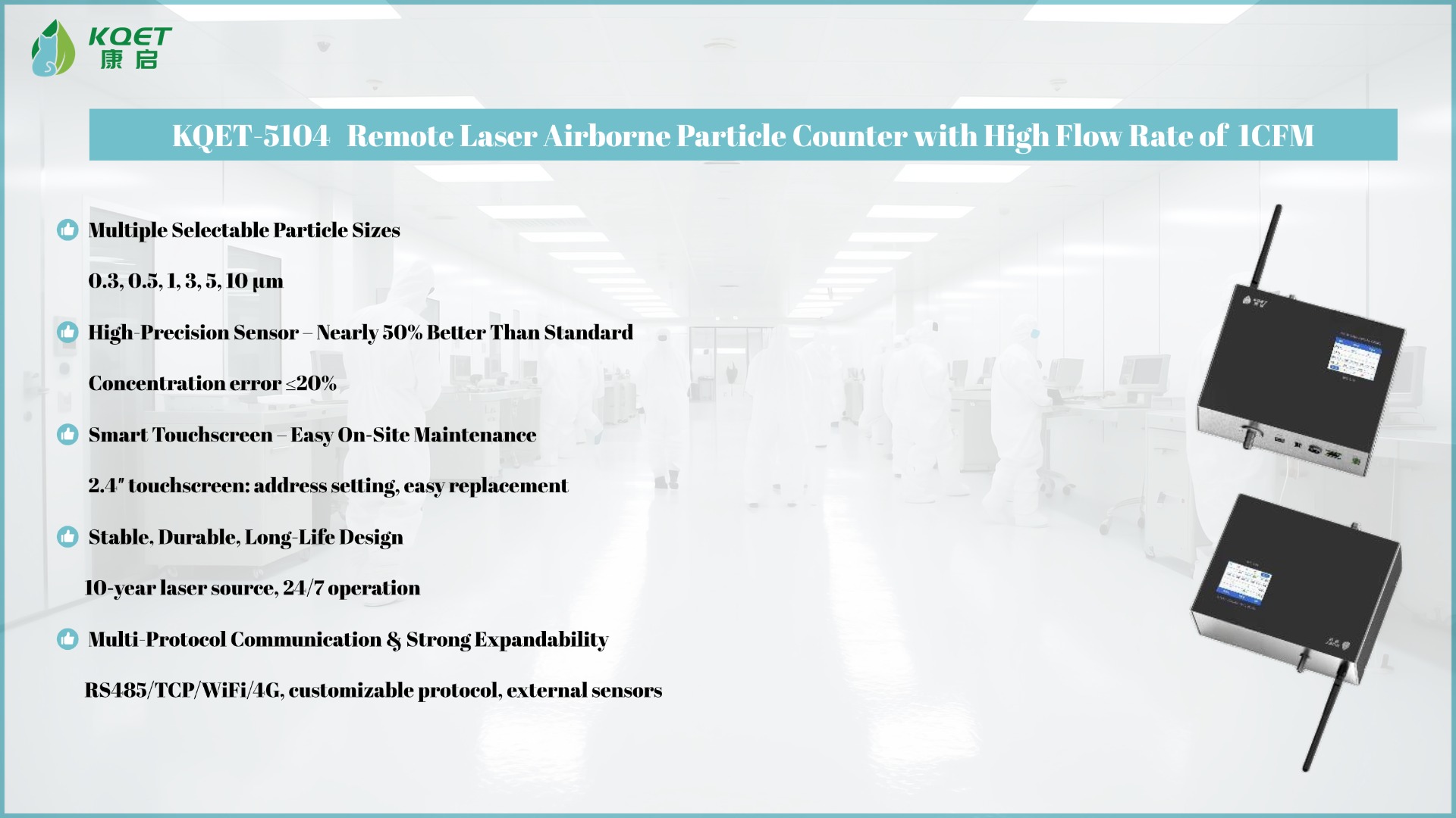 KQET-5104 Remote Laser Airborne Particle Counter with High Flow Rate of 28.3L/min