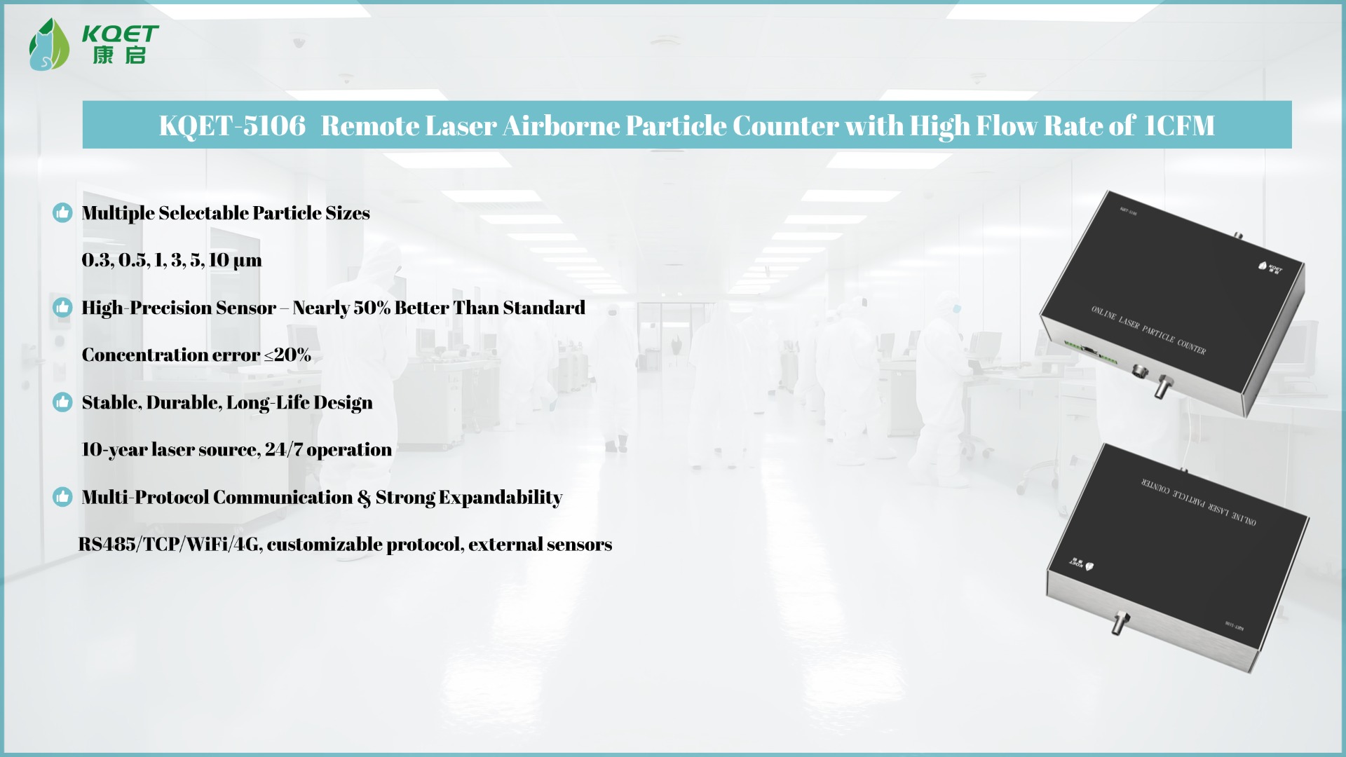 KQET-5106 Remote Laser Airborne Particle Counter with High Flow Rate of 1CFM