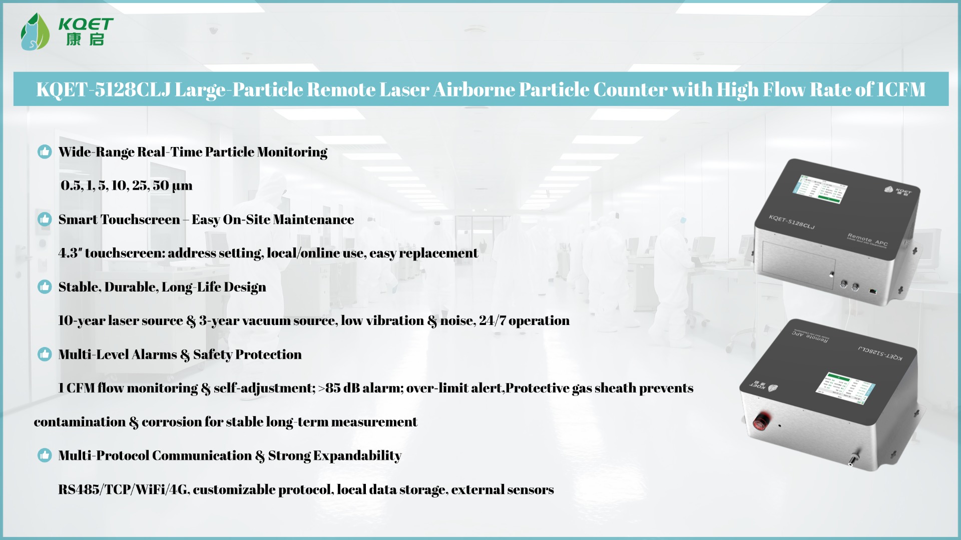 KQET-5128CLJ Large-Particle Remote Laser Airborne Particle Counter with High Flow Rate of 1CFM