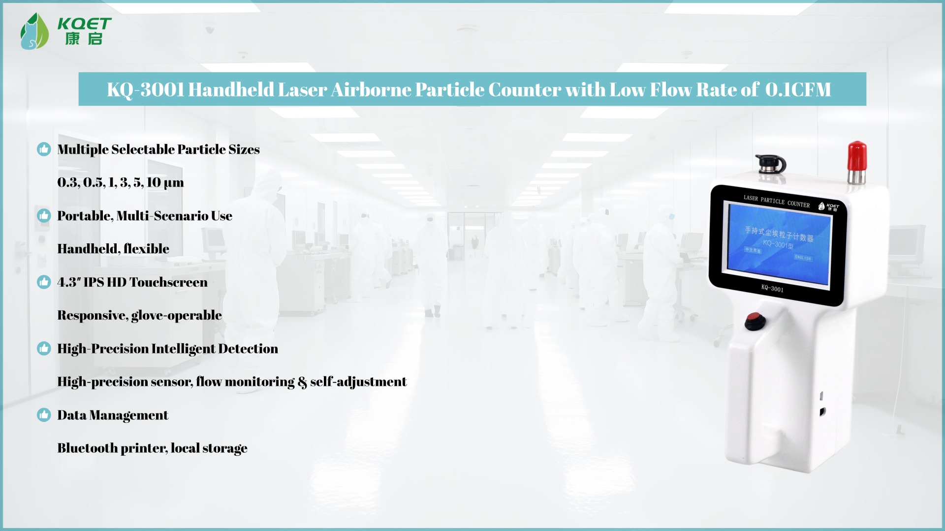 KQ-3001 Handheld Laser Airborne Particle Counter with Low Flow Rate of 2.83L