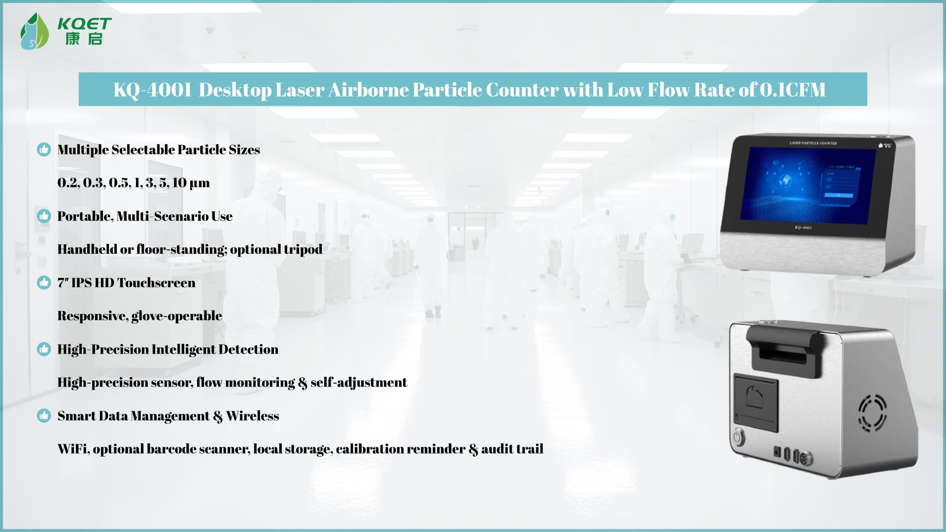 KQ-4001 Desktop Laser Airborne Particle Counter with Low Flow Rate of 2.83L
