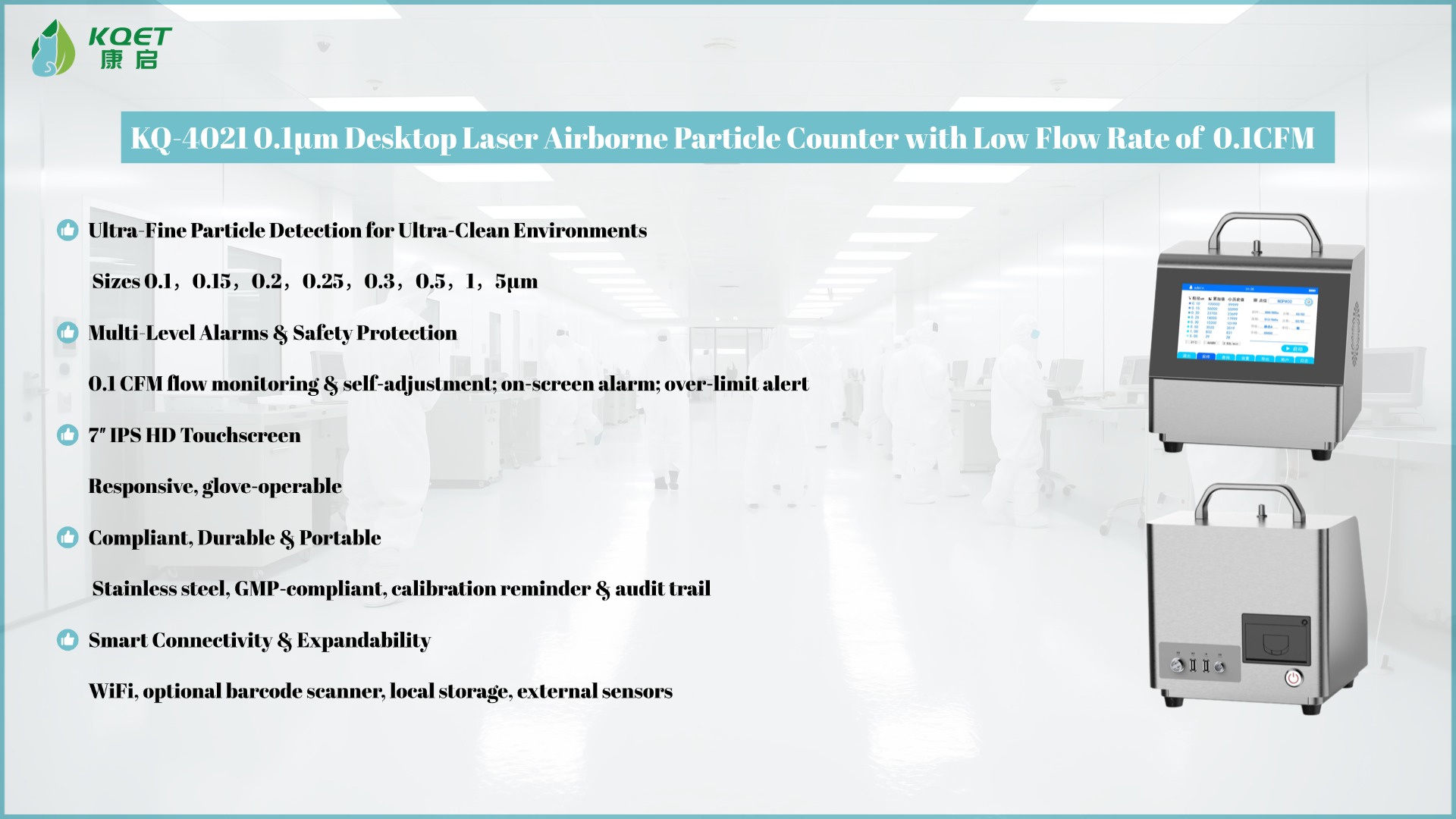 KQ-4021 0.1μm Desktop Laser Airborne Particle Counter with Low Flow Rate of 2.83L/min