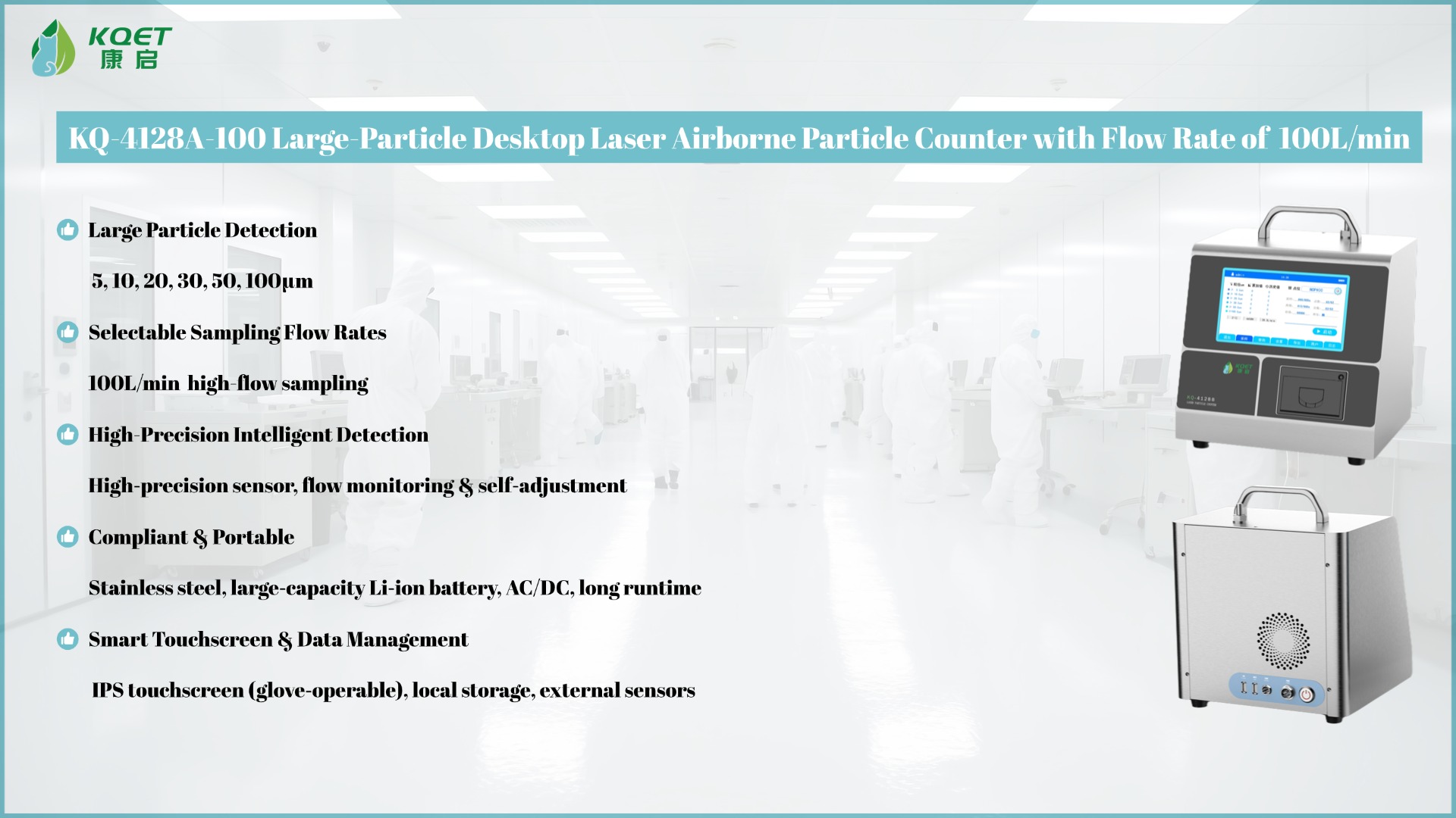 KQ-4128A-100 Large-Particle Desktop Laser Airborne Particle Counter with Flow Rate of 100L/min